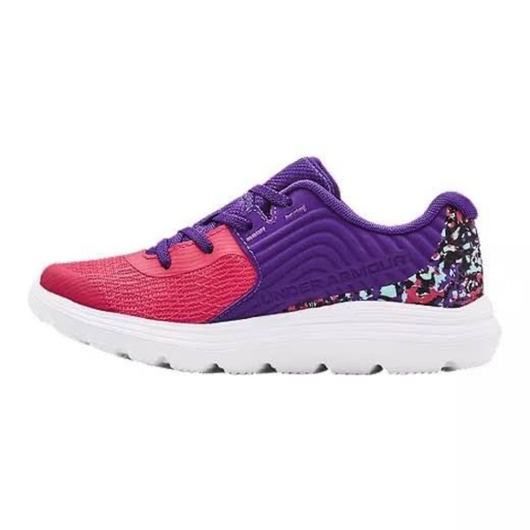 BRAND NEW girl under armour gps outhustle print shoes size 2Y (no tie shoelaces) - Picture 2 of 7